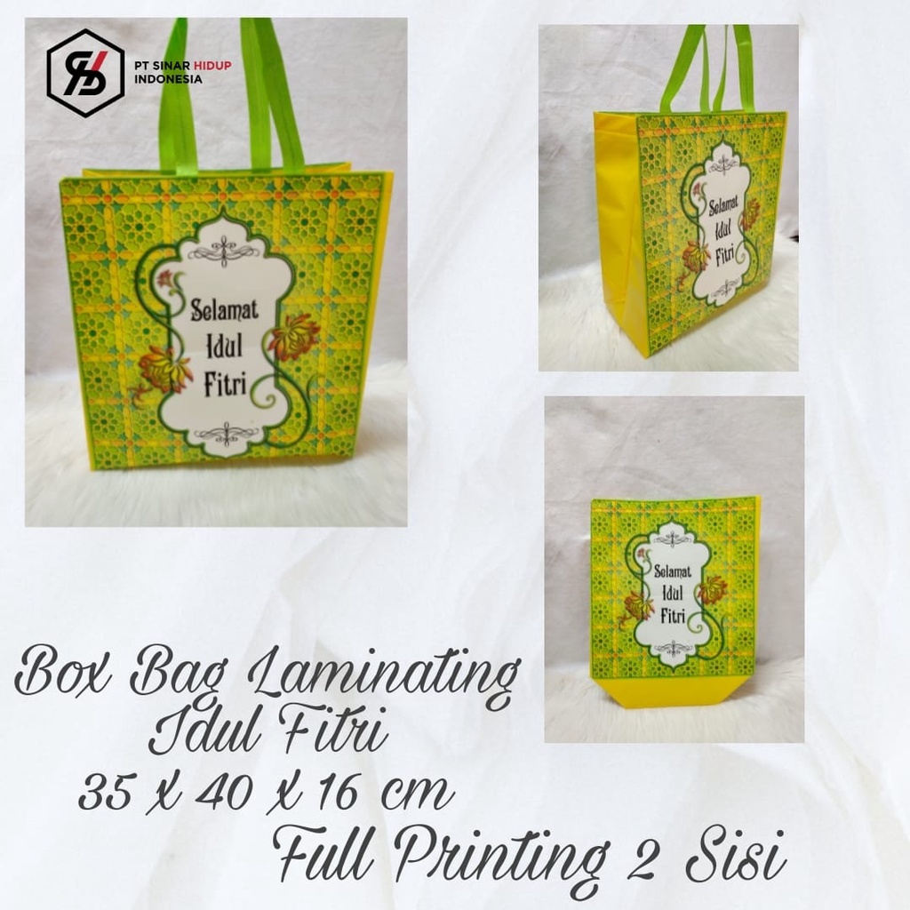 

Goodie Bag Idul Fitri Lebaran 35 x 40 x 16 Full Printing Spunbond Tote Bag Press Tali Souvenir Weding Hajatan Perlusin ( 12 Pcs )