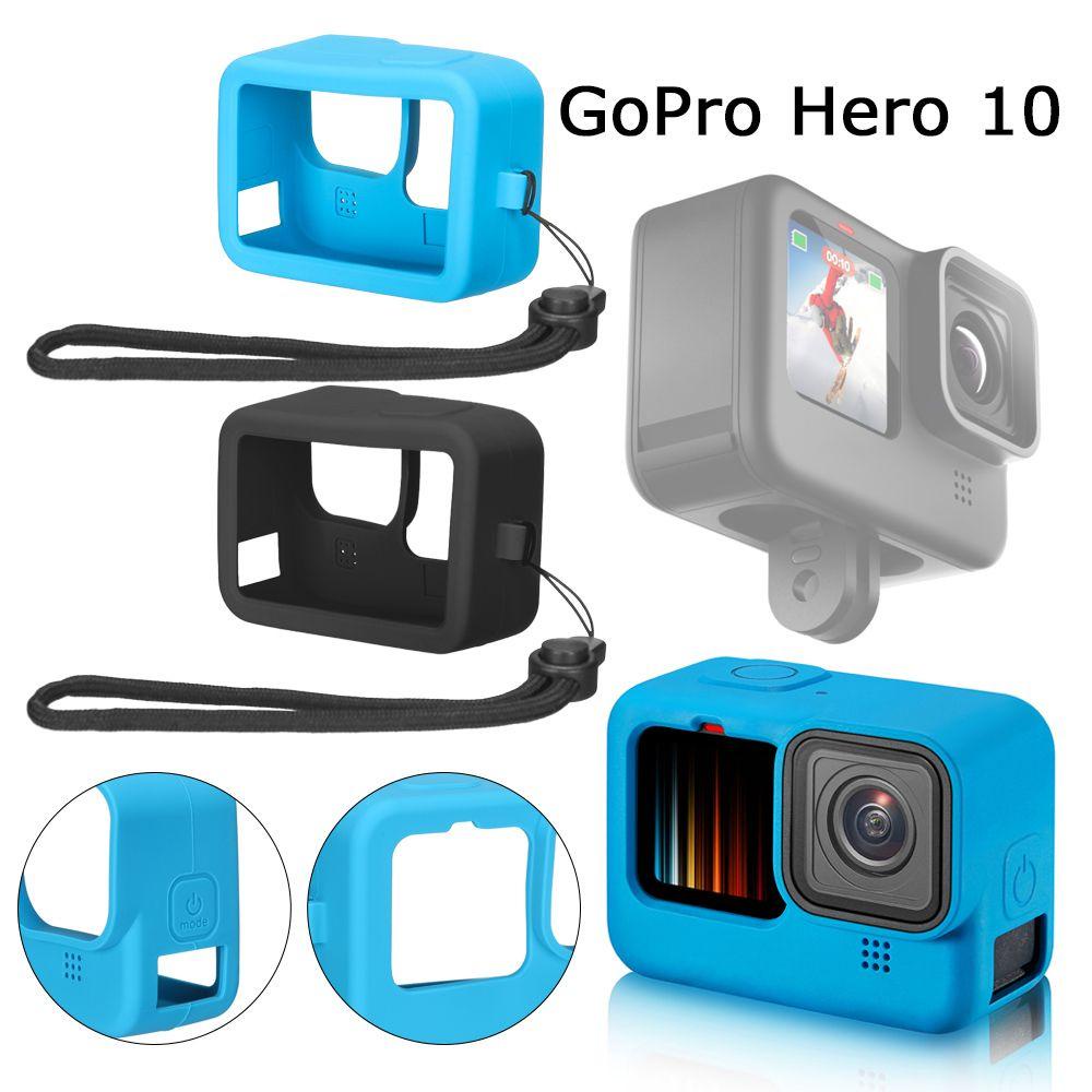 POPULAR Casing Silikon Populer Anti Gores Full Body Lembut Dengan Penutup Lensa/Lanyard Untuk Gopro Hero10Hitam