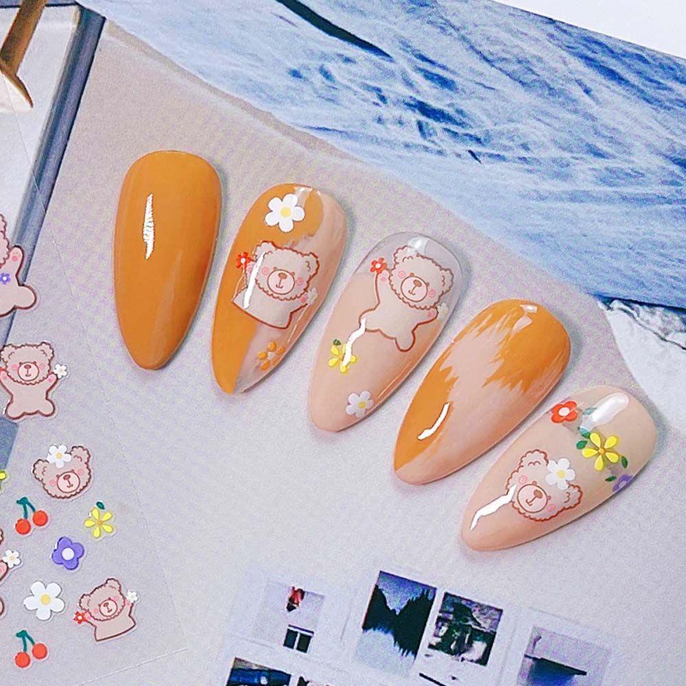 Mxbeauty Kartun Stiker Kuku Korea Beruang Smiley Ikatan Simpul Anjing Self Adhesive Nail Art Dekorasi