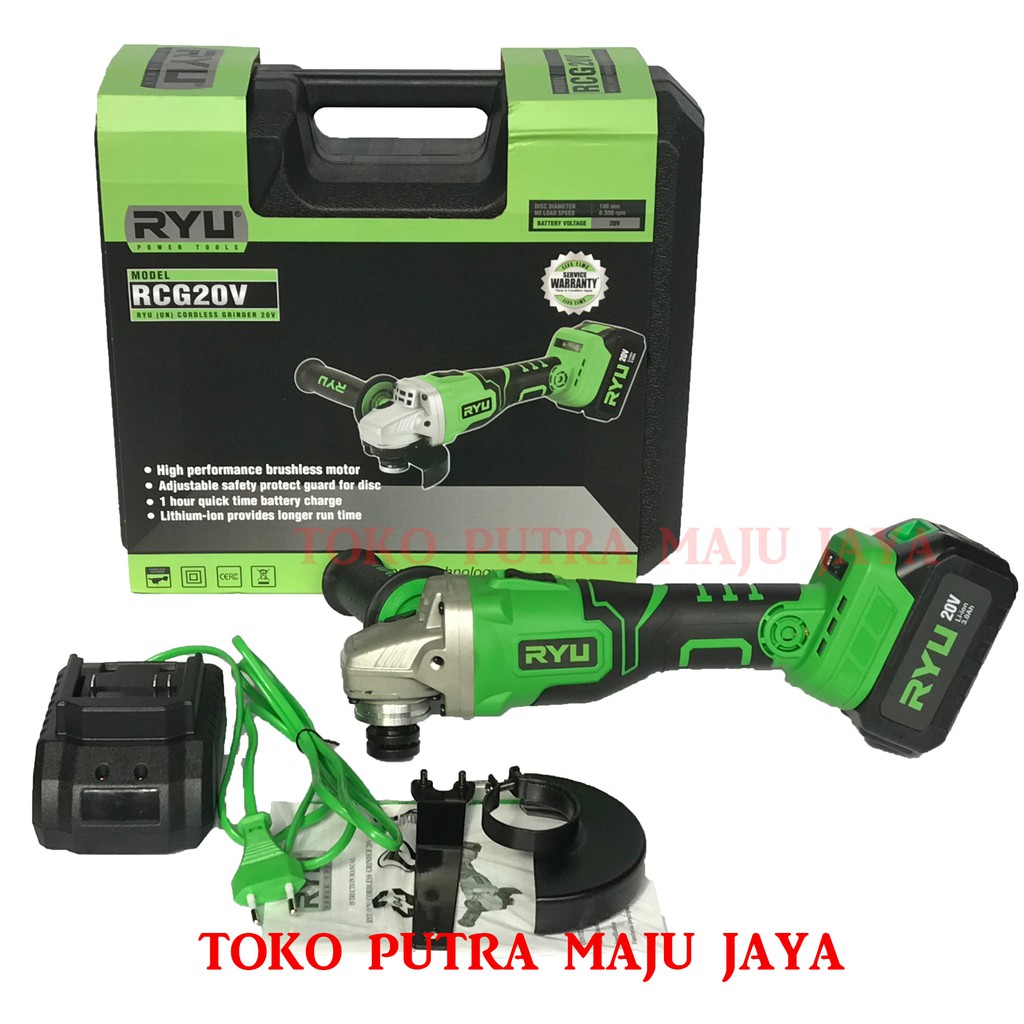 MESIN GERINDA TANGAN RYU 20VOLT BATERAI CORDLESS GRINDER 4" RCG20V RYU
