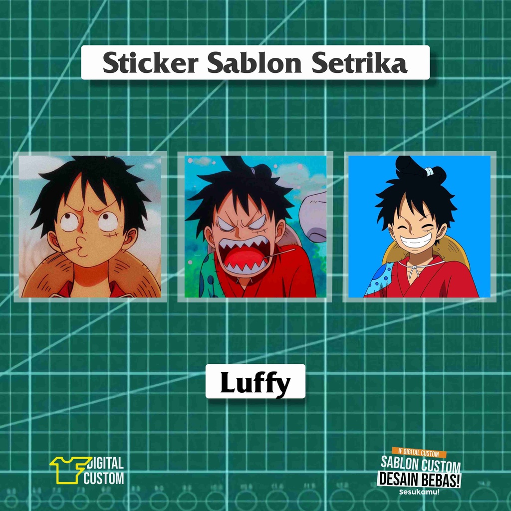 

Sablon Setrika DTF Anime One Piece Luffy Icon IF Digital Custom Sticker Satuan Siap Press