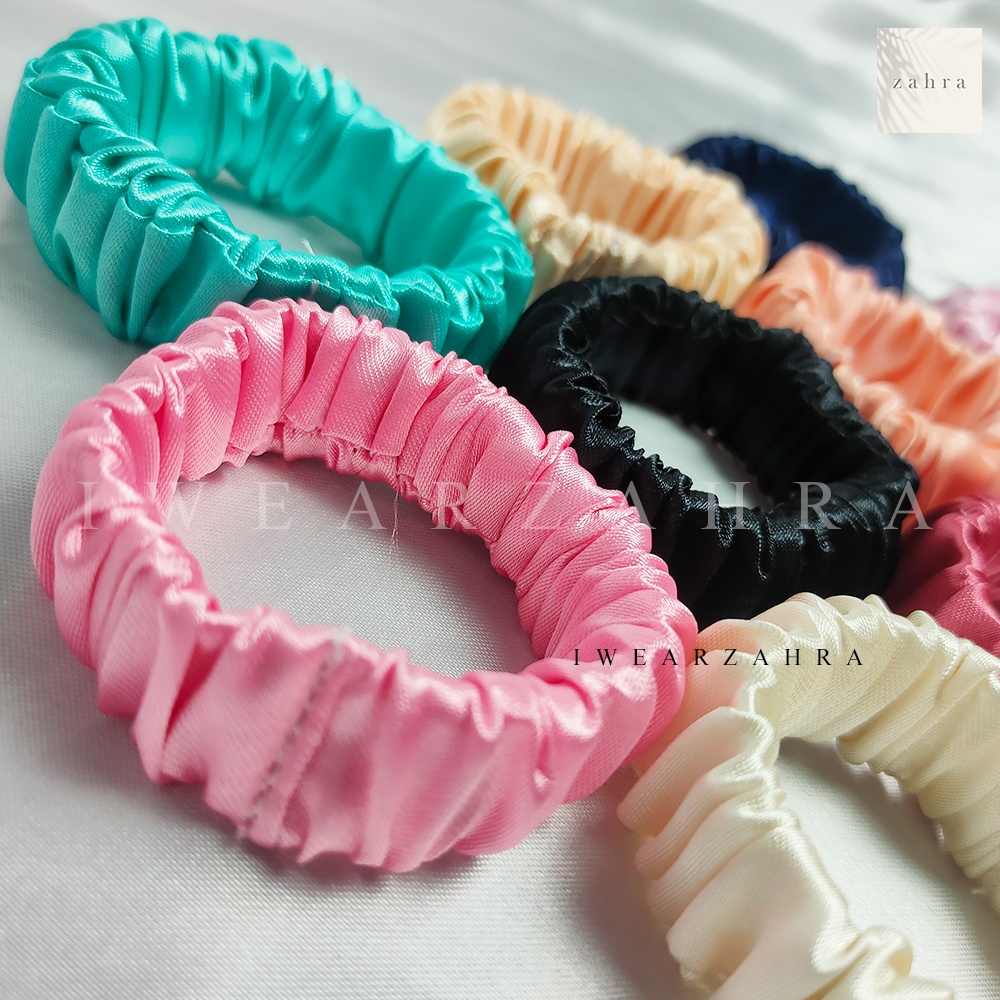 SCRUNCHIE KERUT AUREL - Scrunchie korea fachial kerut accessories awan aksesoris olahraga bahan satin ikat rambut kilap kuncir satin silk kunciran kilap aksesoris hijab murah