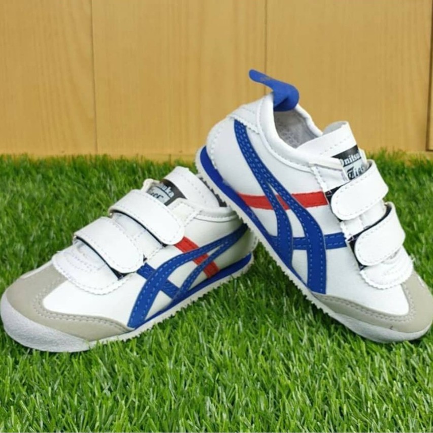 Sneakers Kids sepatu anak Perempuan / sepatu anak laki ONITSUKA Perekat Putih List Biru merah