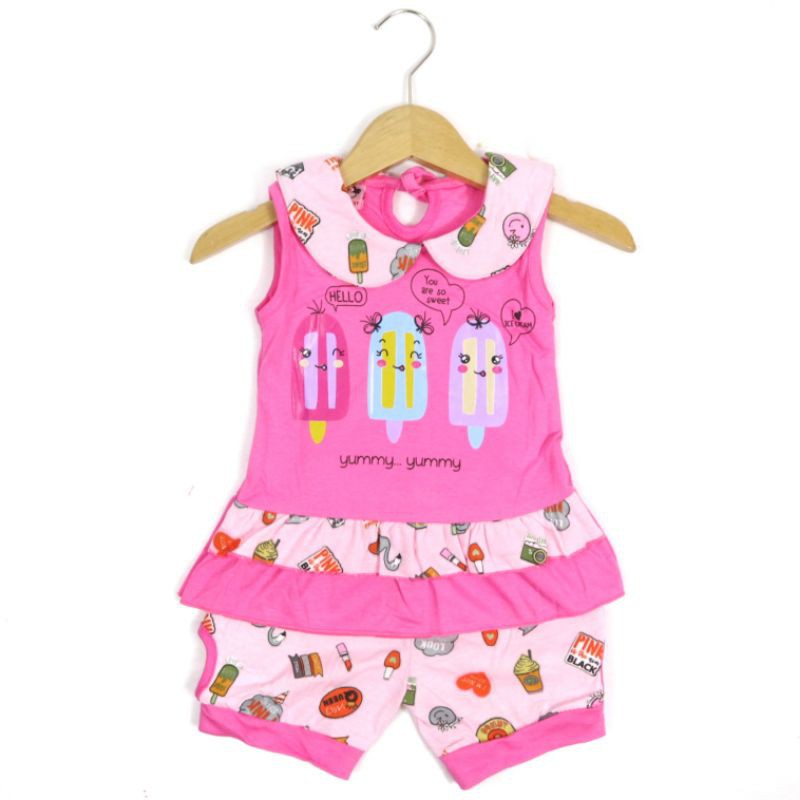 SETELAN BABY FASHION ANAK PEREMPUAN BAHAN KAOS MOFIT ICE CREAM GAMBAR SABLON 1 TAHUN