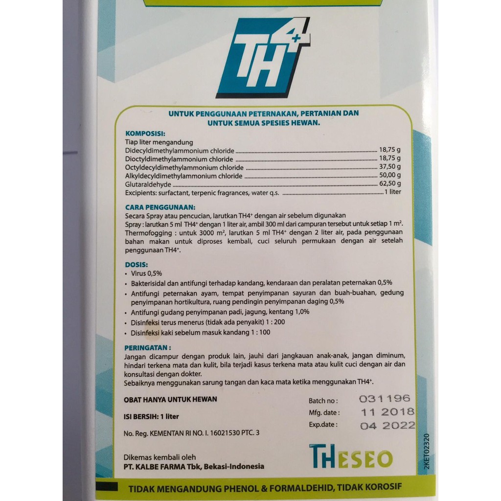 TH4 1liter-disinfektan anti jamur,bakterisidal,virusidal kandang hewan