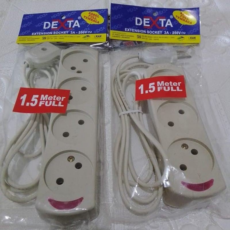 Dexta Stop Kontak Gepeng + Kabel Olor 1,5M 1.5 Meter Terminal 2 3 4 5 Lubang