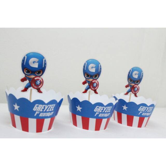 

Cupcake toppers wrapper / label cupcake custom karakter captain america