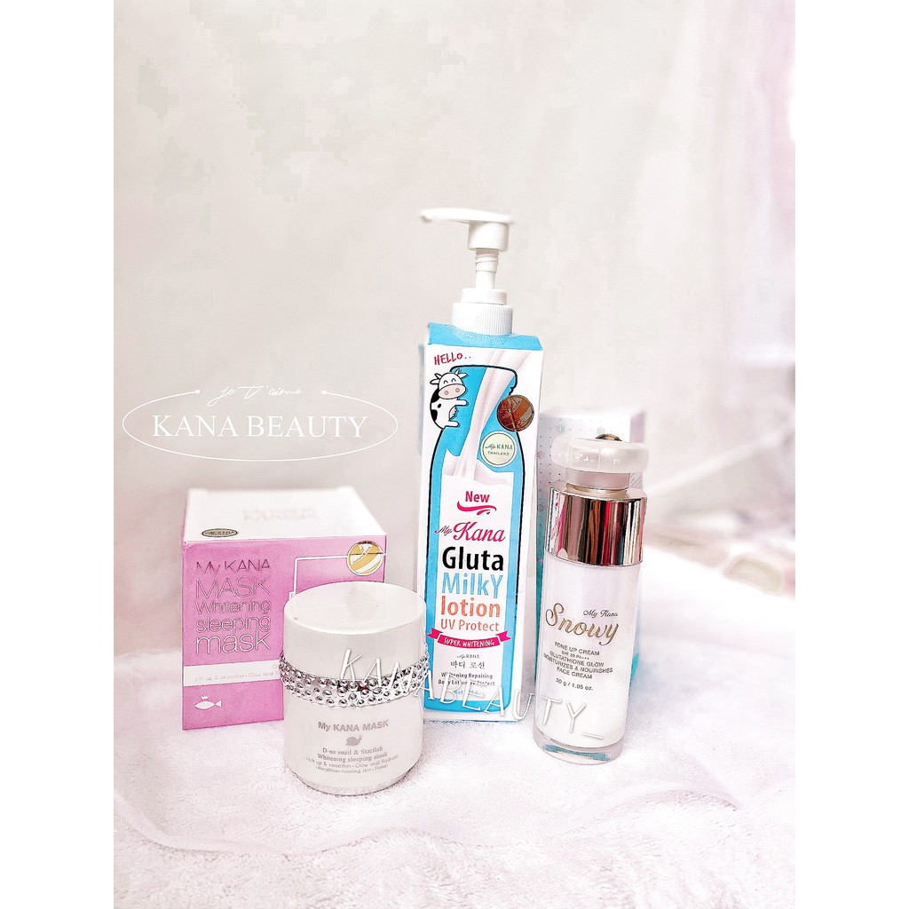 PAKET I (MYKANA SLEEPING MASK + GLUTA MILKY LOTION + SNOWY BY MY KANA)
