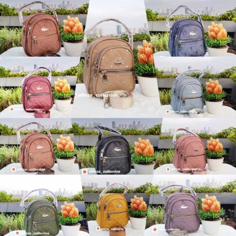 alfaza tas ransel mini 3in1 res 4ruang bahan nilon ukuran 20x20cm