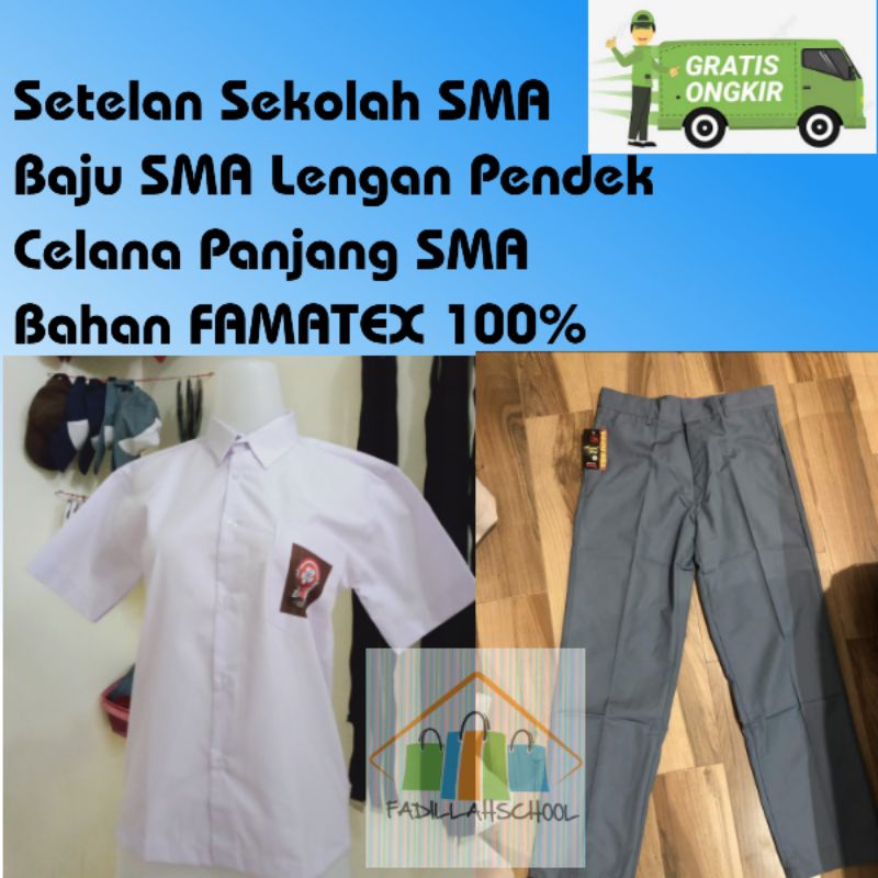 Setelan SMA baju putih Celana Abu Panjang Seragam Sekolah