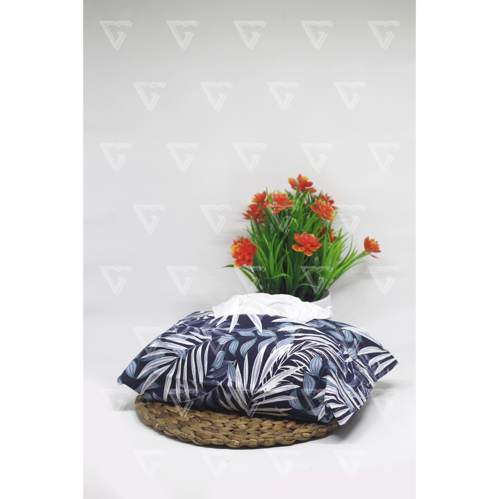 Tempat Tisu -Sarung Tisu - Cover Tissue - Box Tisu Kanvas - Wadah Tisu Motif PALM NAVY