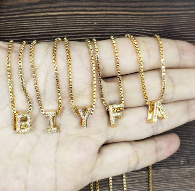 Fifi Fashion Kalung Huruf ABJD Inisial lapis emas