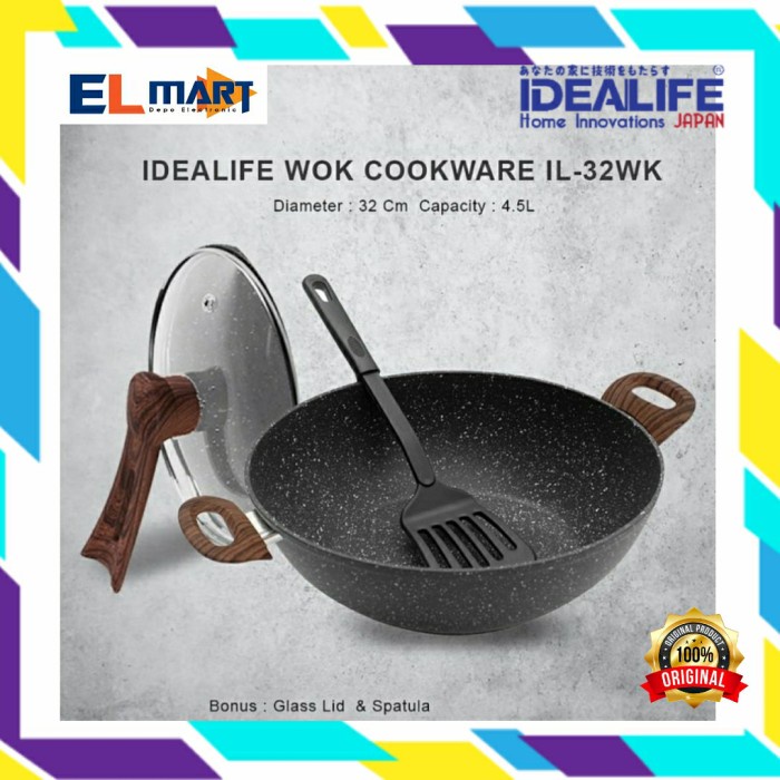 Idealife Wok Cookware 32 cm IL 32WK Wok Pan Marble 32cm IL32WK Induksi