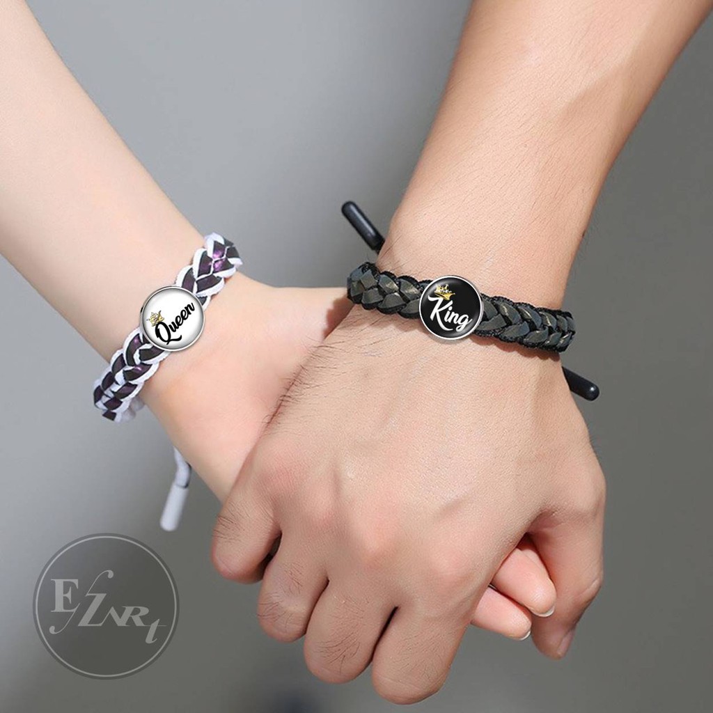 2Pcs GELANG COUPLE KING QUEEN PASANGAN BISA CUSTOM NAMA PANGGILAN SAYANG MODEL TALI SEPATU