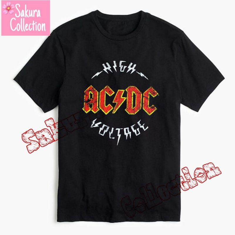 Kaos Baju BAND ACDC HIGH VOLTAGE Premium Cotton Combed 30 s Pria Band Rock Metal