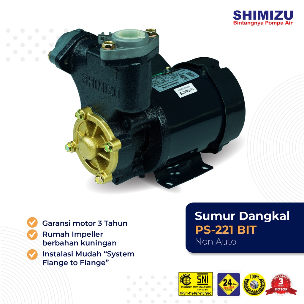 SHIMIZU PS 221 BIT POMPA AIR SUMUR DANGKAL NON AUTO / PS221BIT