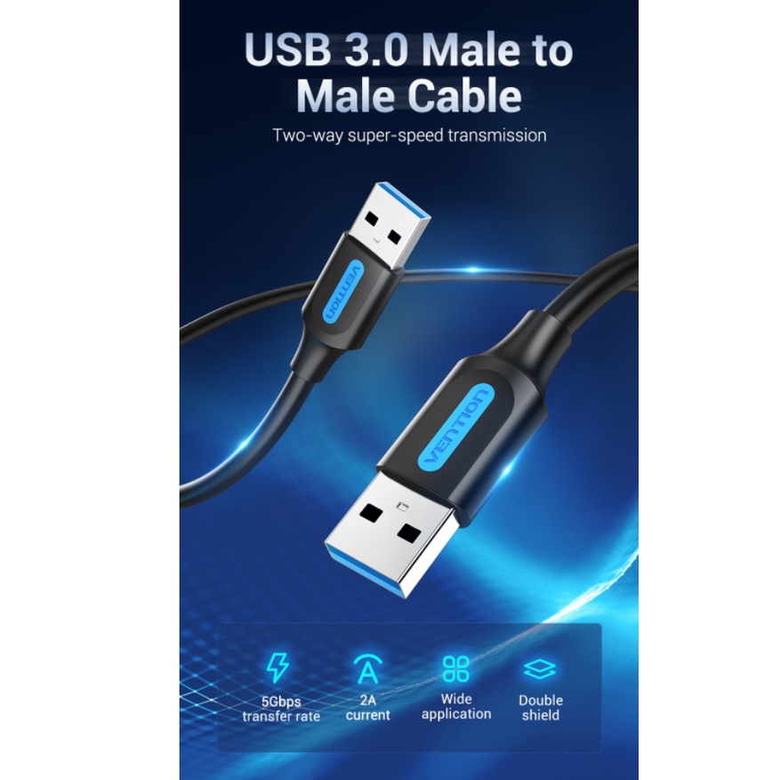 Vention Kabel Data USB 3.0 Male to Male Super Speed PC Laptop 0.5M 1M