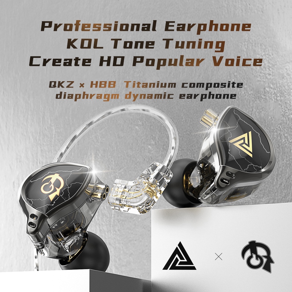 Qkz X HBB Earphone In Ear bass Dinamis 1 Dinamis Lapis Titanium 10mm noise canceling