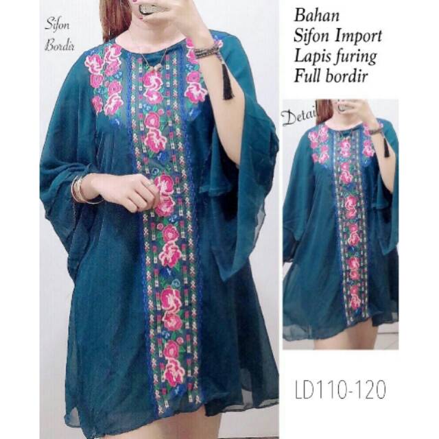 Mini dress jumbo import Tunik sifon bordir 240gram