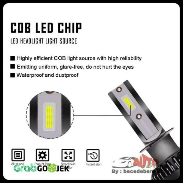 [2 PCS] Lampu LED Mobil Mini COB Chip H4 H1 H3 H7 H8 H9 H11 H16 HB3 HB4 HIR2 9012