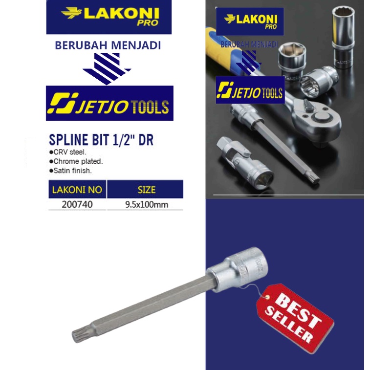 LAKONI PRO / JETJO TOOLS KUNCI SOCK BINTANG / SPLINE BIT 1/2&quot; DR 9,5 x 100mm