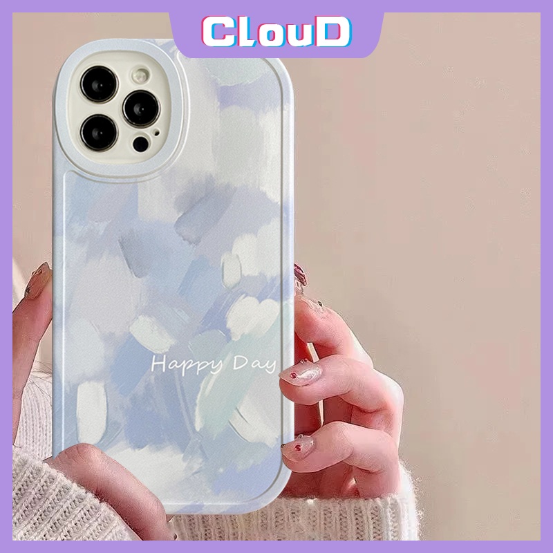 Ins Case Realme C53 9i C25s C35 C25Y C21Y C21 C25 C11 C31 C12 8i 7i C15 7 6 5s 6s 8 8pro C3 6i 5 C17 C20A C20 Case Retro Tinta Biru Lukisan Oval Pelindung Lensa Anti Jatuh Lembut Sarung