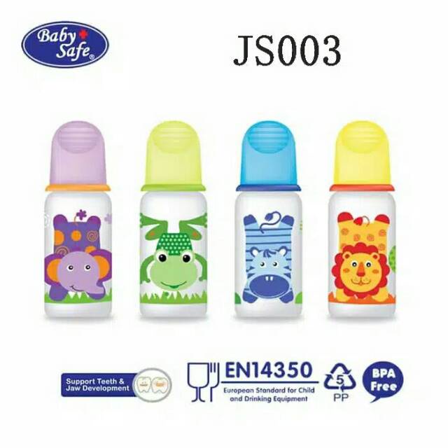 Baby Safe Feeding Bottle | Botol Susu Bayi JS003 125ml - Hijau (Kodok) / Biru (Zebra) / Kuning (Sing
