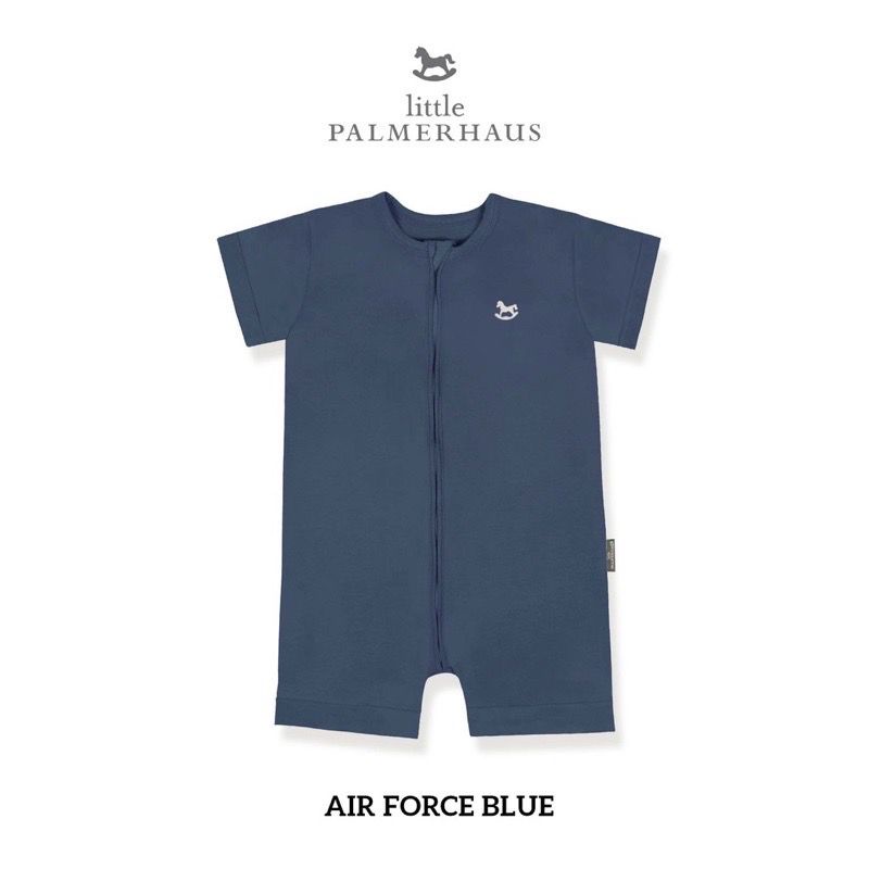 Little Palmerhaus Zippy Playsuit  Baju Pakaian Harian Bayi Bodysuit Jumpsuit Jumsuit Jamsuit Jamper Jumper Romper Zipper Lengan Pendek Buka Kaki Anak Bayi Laki Laki Perempuan Cowok Cewek New Born Baru Lahir 0 6 12 24 Bulan Palmerhouse-Air Force Blue