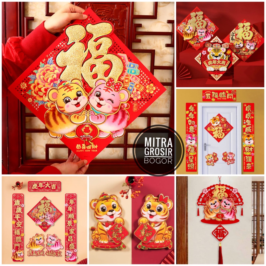 Tempelan Dinding Imlek Fu Shio Kelinci rabbit Dekorasi Pintu Sticker Fuk Tahun Kelinci Gantungan Sincia Terbaru 2023