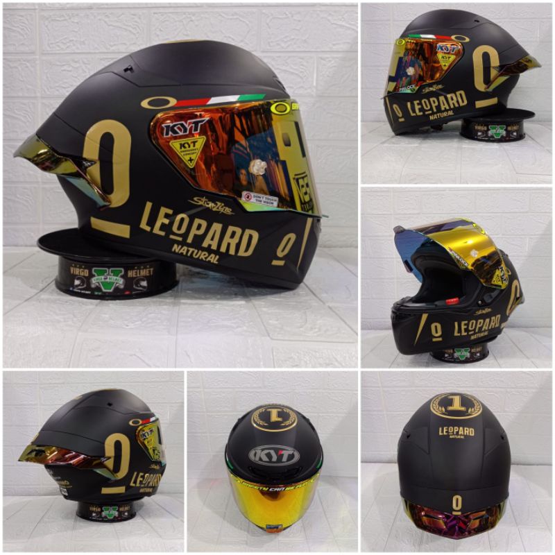 KYT TT COURSE  BLACK DOFT PAKET GANTENG LEOPARD VISOR IRIDIUM + SPOILER