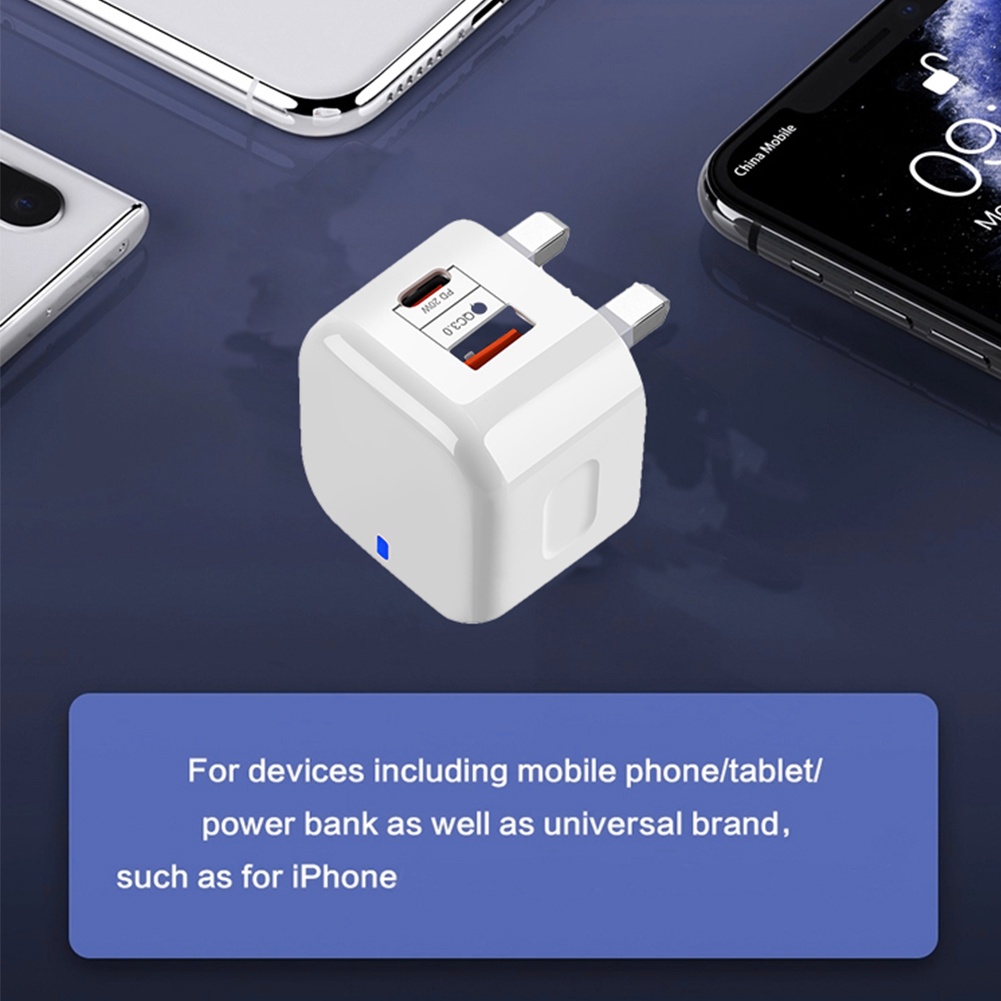 Adapter Power Charger Dinding 2 Port USB-C QC3.0 Tipe C 20W Fast Charging Untuk Iphone / Android