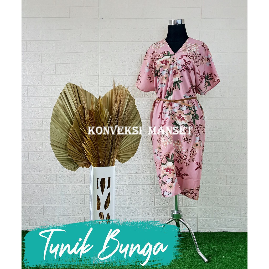 TUNIK WOLFIS V-NECK MOTIF BUNGA RIMBUN [ FREE BELT ]