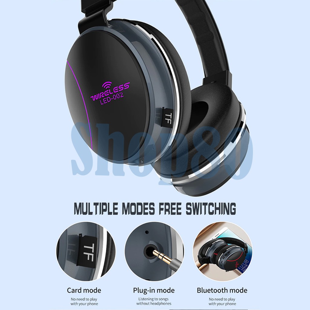 Headphone Bluetooth 5.0 Wireless LED-002 Music Bass Stereo Headset