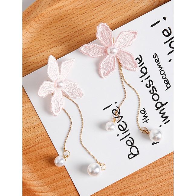 LRC Anting Tusuk Fashion Pink Flower Shape Decorated F07224