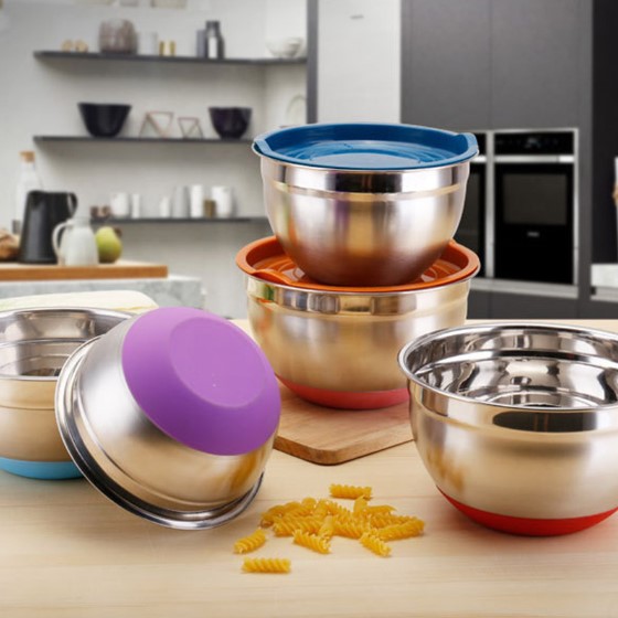 Mixing Bowl 22 cm Warna kuning Anti Slip/ Mangkok Baskom Adonan Stainless