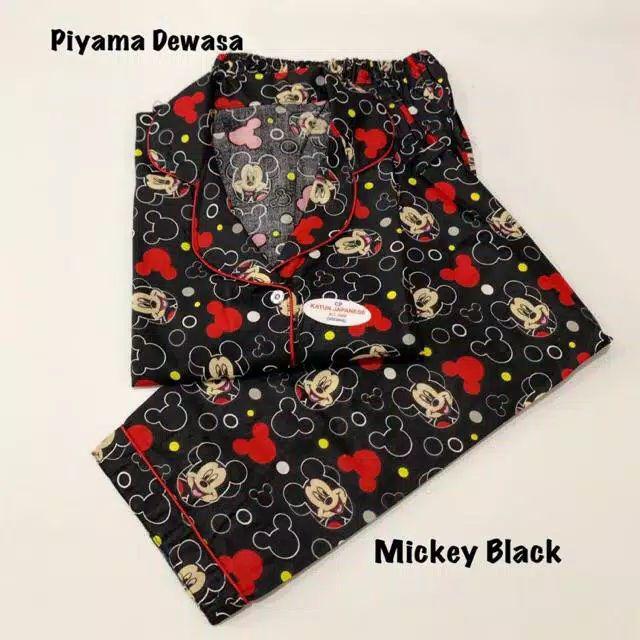 Baju Tidur Piyama Wanita/Cewek Pajamas Motif Dewasa Kekinian Karakter/Kotak Guillen-CP BLACK MICKEY