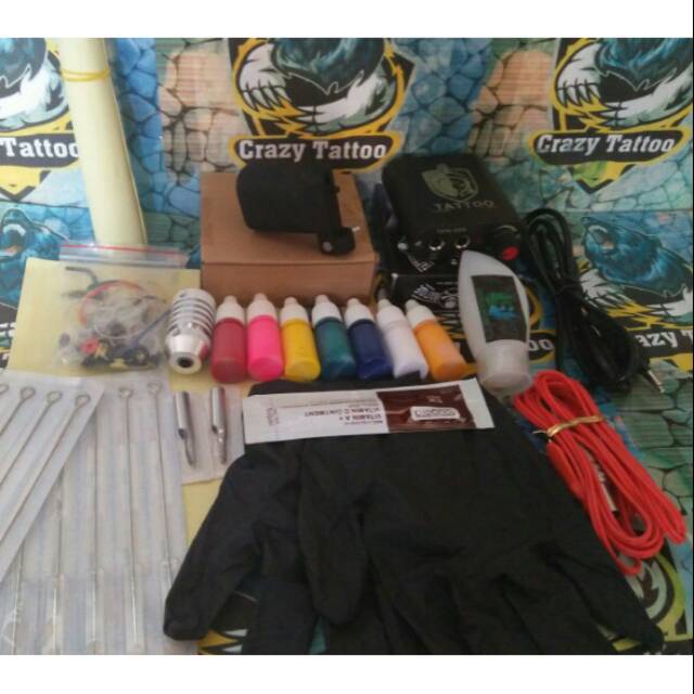 Jual Paket Lengkap Mesin Tattoo Rotary Machine Motor C Tinta Warna Tingal Pakai Alat Tato Tatto