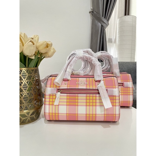 Coach Rowan Satchel Bag With Garden Plaid Print