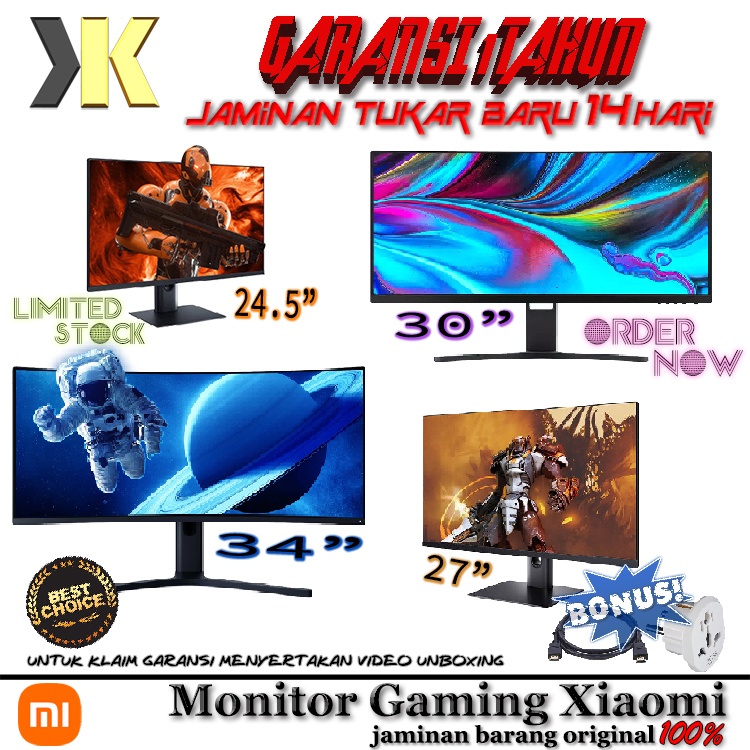Xiaomi Redmi Monitor Gaming Curved 34 Inch 144Hz, 30 Inch 200Hz, 27 Inch 165Hz, 24.5 Inch 165Hz, 23.