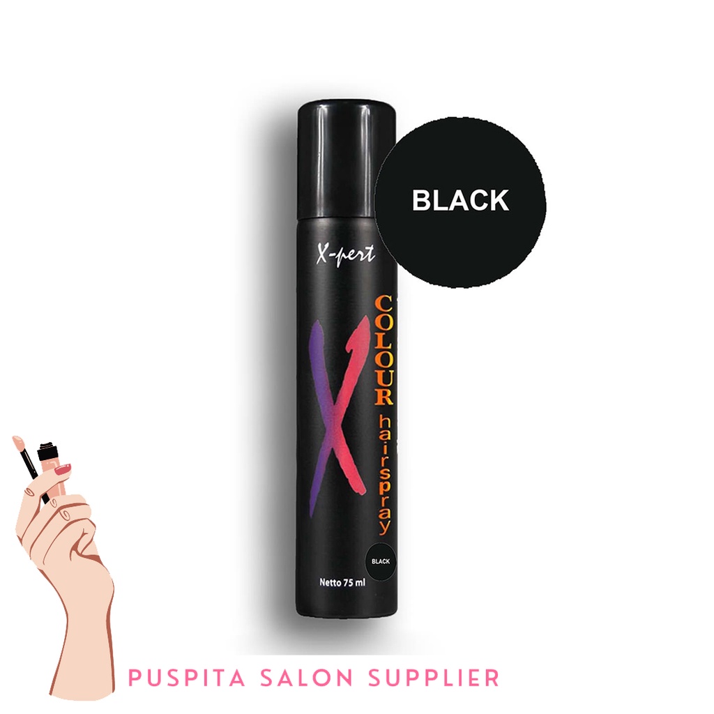 Xpert Hair Spray Color Original Premium Cat Rambut Semprot Sementara Warna Black Hitam 75 Ml
