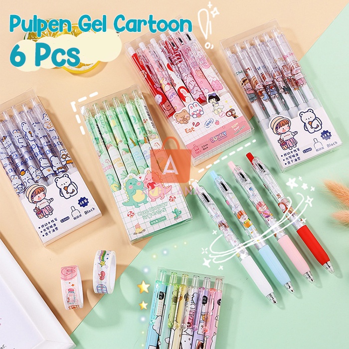 

6PCS 0.5MM PULPEN MEKANIK KARAKTER - BALLPOINT MEKANIK - CARTOON RETRACABLE GEL PEN