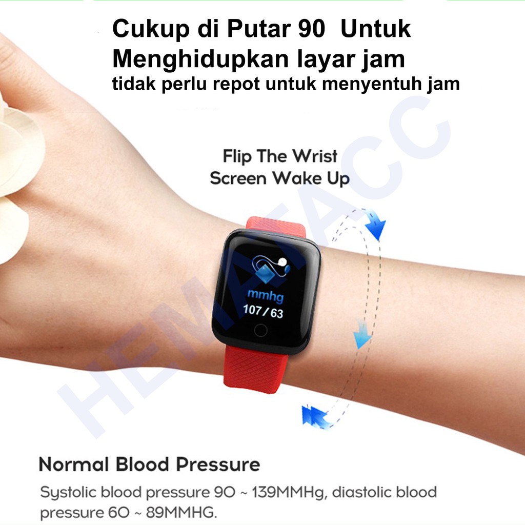 Smartwatch 116 Pro Plus Anti Air IP66 Jam Tangan Kesehatan &amp; Asisten Olahraga