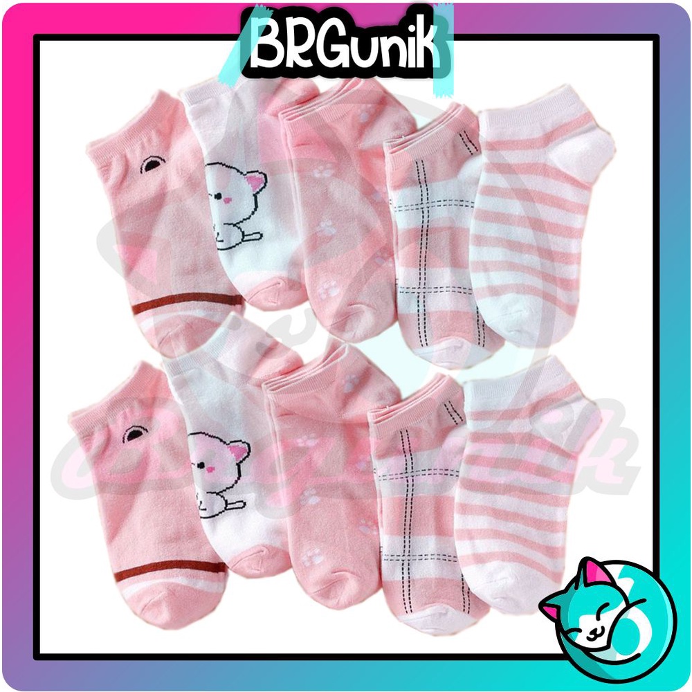 BRGUNIK Kaos Kaki Wanita Motif Pink Cat Kucing Meow Fashion Korea Women Sock Import Murah KK012