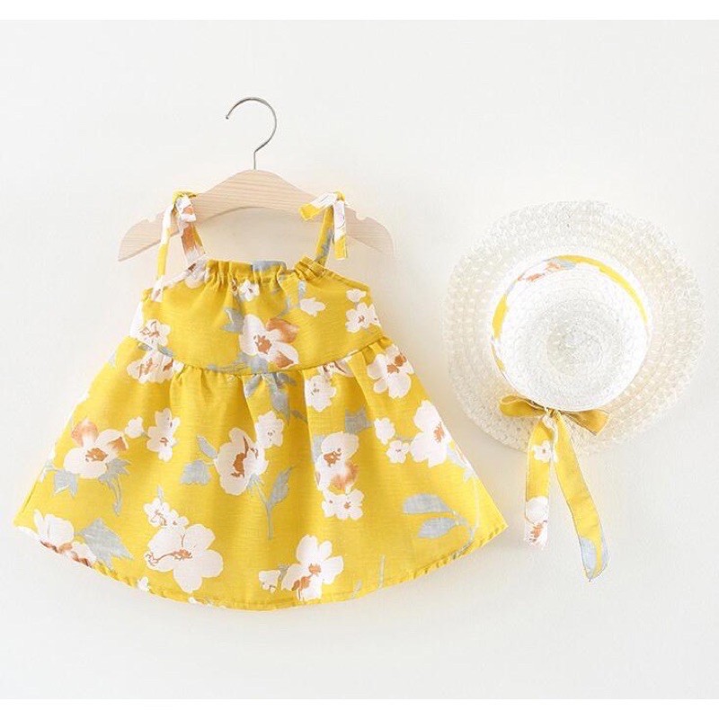 baju dress pantai anak motif bunga kuning