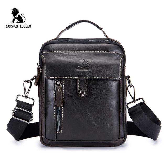 LAOSHIZI LUOSEN Selempang Pria Bahan Kulit Asli Import 045 - Dark Brown