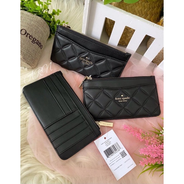 Ks Natalia small quilted black / rose smoke nwt Size 17x9 cm KateSpadee Card Case Dompet kartu dompe