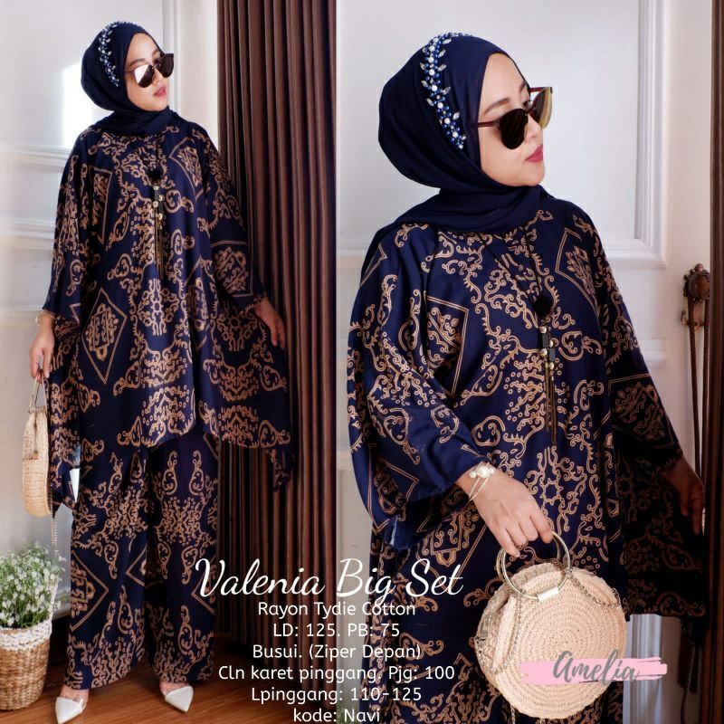 Valenia Set Jumbo Rayon Tie Dye  Batik Premium Waka Waka Setelan Wanita Celana Panjang Set Bigsize LD 125 cm