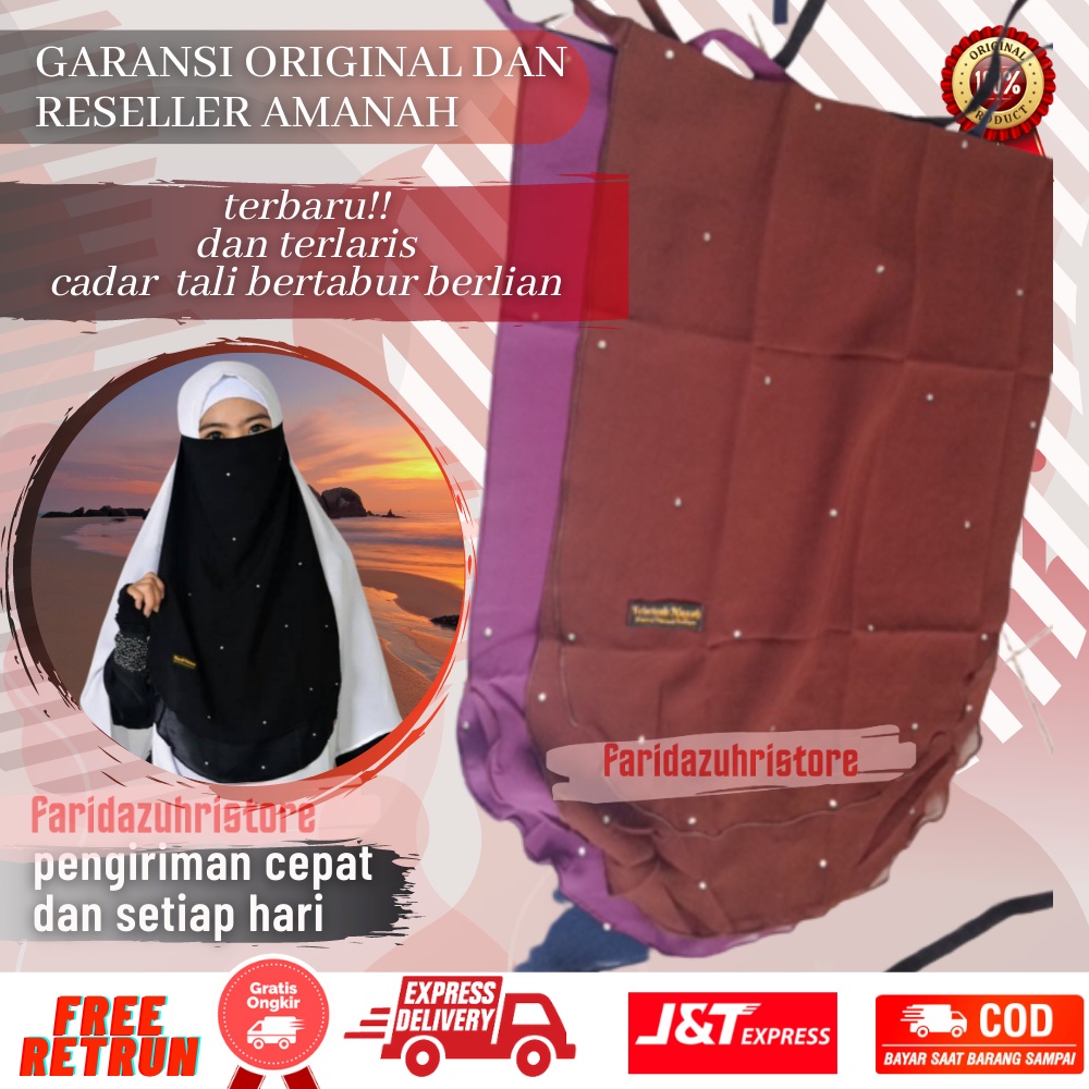 Cadar Niqab Tali Karet Sifon Silk Silky 2 Layer Pengantin Walimah Arab Jetblack Tanpa Jahitan Mata