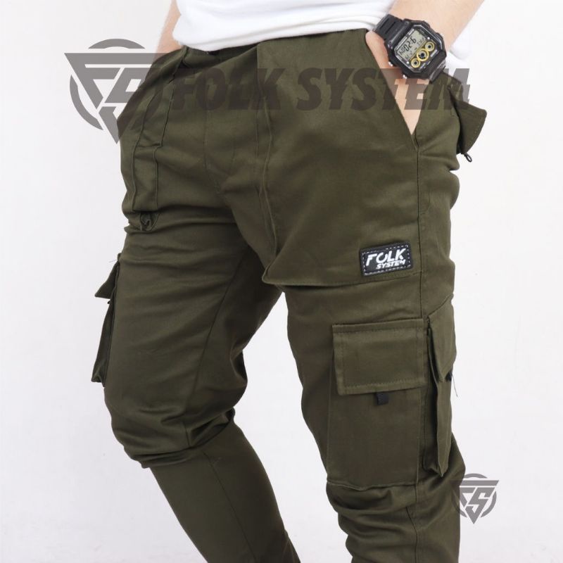 Celana Panjang Chino Jogger Cargo Pria FOLKSYSTEM