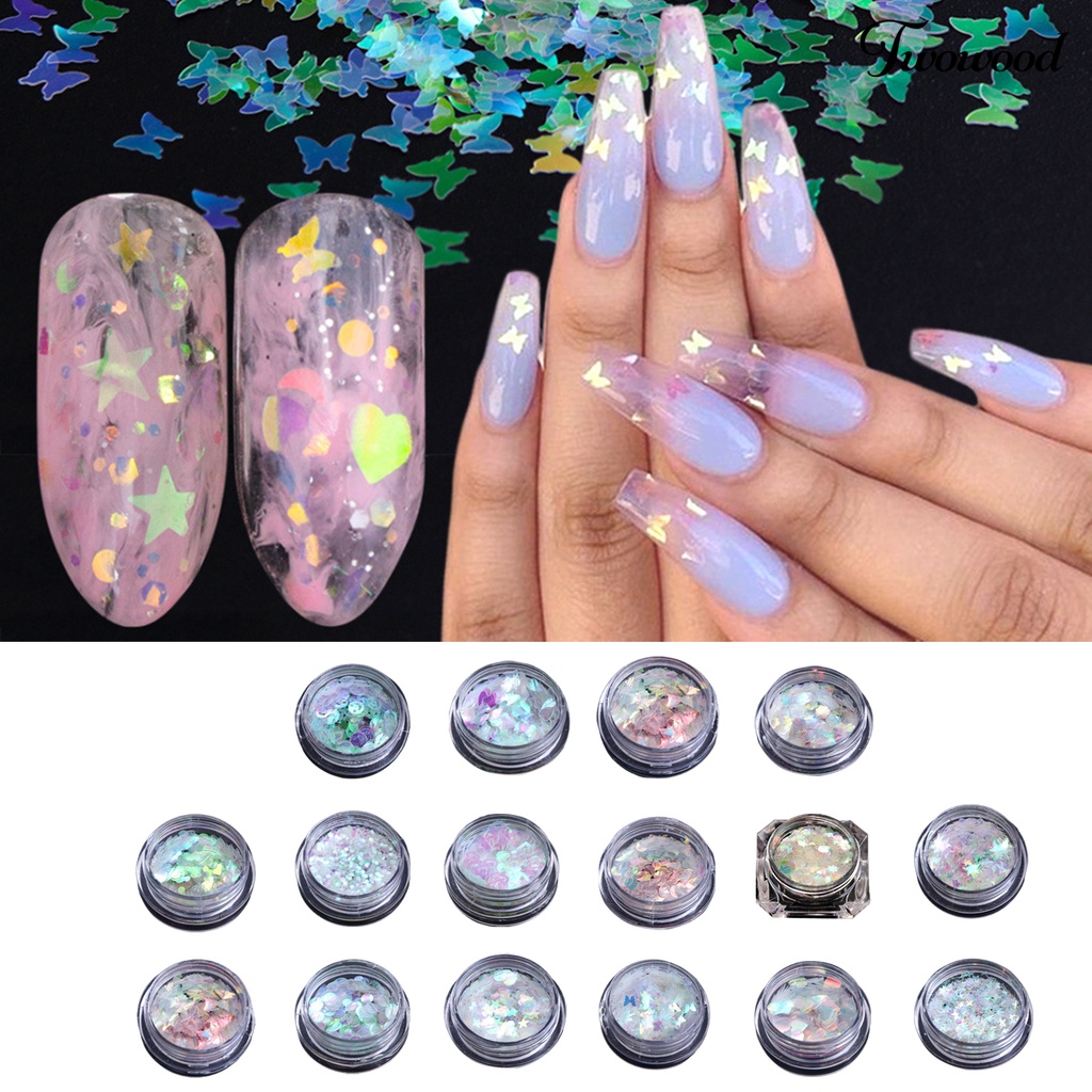 Payet Glitter Butterfly Bintang Hati Warna-Warni Untuk Dekorasi Manicure Nail Art